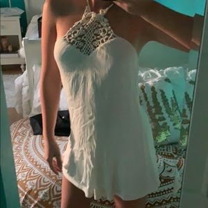 White high neck mini dress